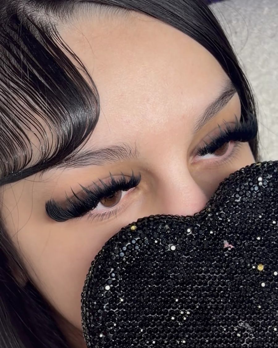 Fresh lash set with swept edges, close up